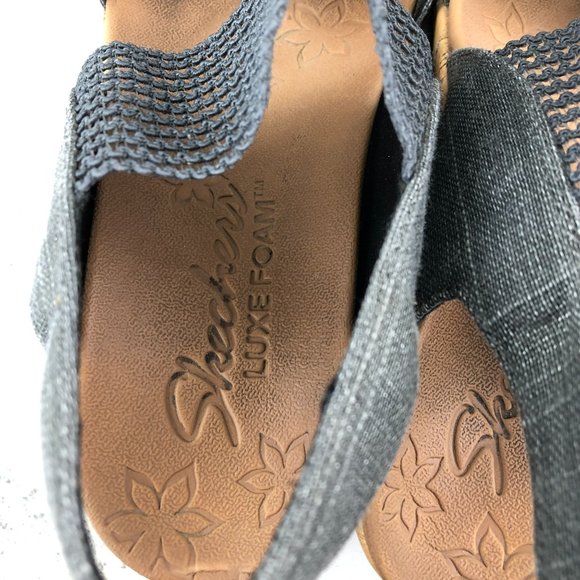 SKECHERS Women's 7 Brie Dawdle Sparkle Black** Stretch Slingback Wedge Sandals - Picture 10 of 11